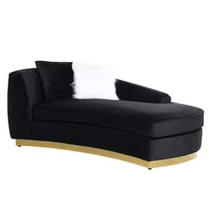 Achelle 72 in. Black Velvet Chaise with 2-Pillows