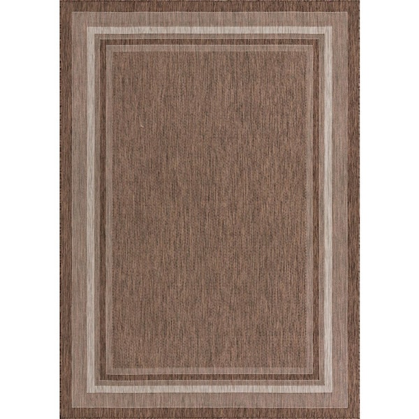 Unique Loom Outdoor Soft Border Brown 7' 0 x 10' 0 Area Rug