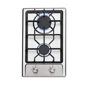 12 in. Gas Cooktop in Stainless Steel with 2 Burners including 10000 BTUs Power Burner and 6000 BTUs Simmer Burner