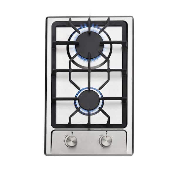 Trifecte 12 in. Gas Cooktop in Stainless Steel with 2 Burners including ...