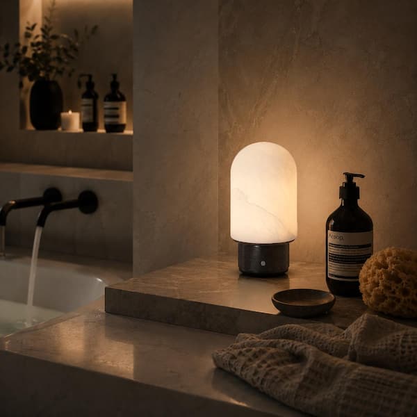ALOA DECOR Natural Spanish Alabaster Cordless Rechargeable Dome