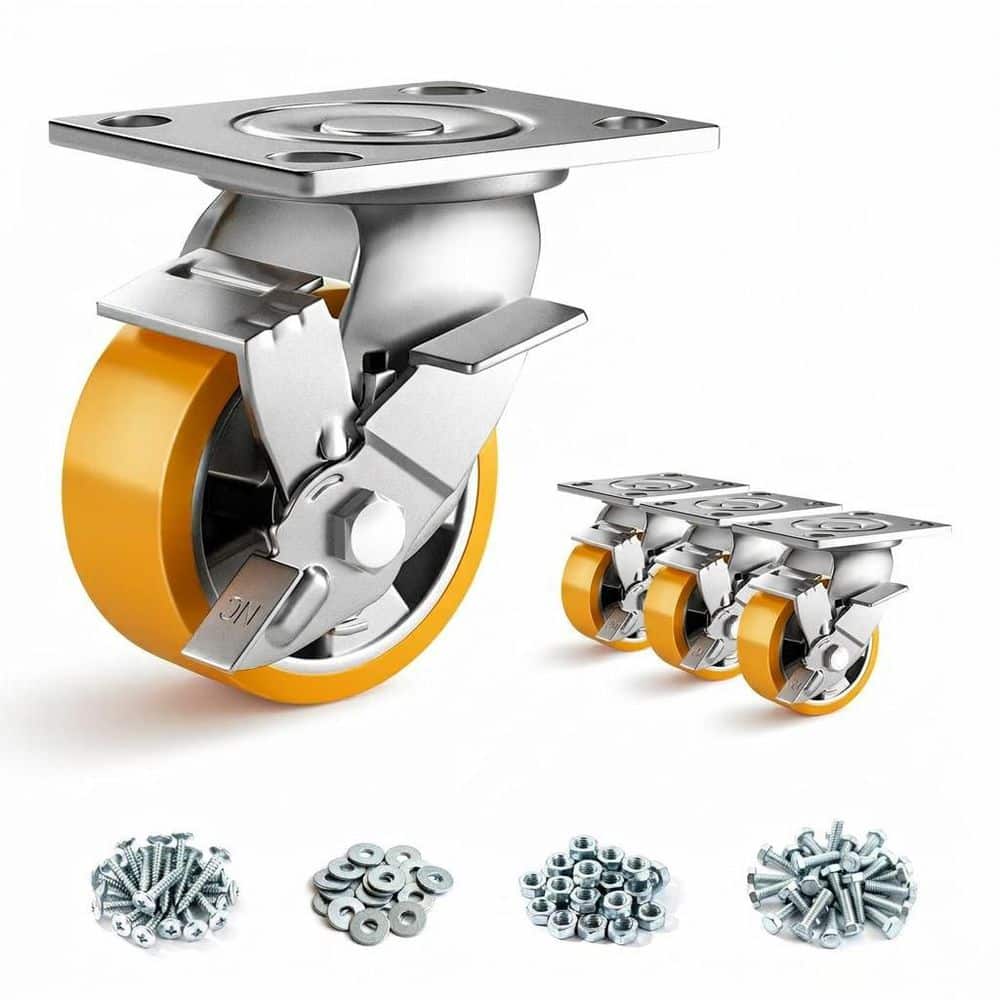 4-Pack Industrial 4 in. Orange Steel Swivel Locking Plate Caster Wheels Heavy Duty with 4000 lb. Load Rating price history on PriceWatchPro