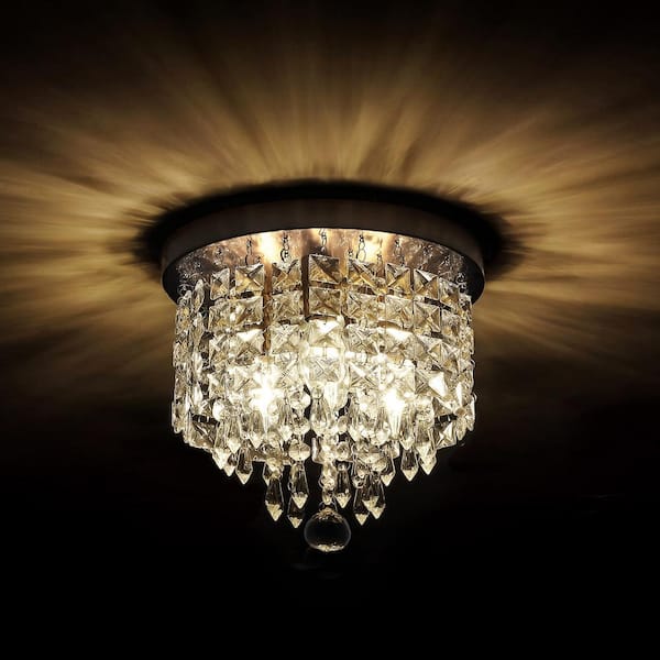 11 in. 5-Light Gold Glam Flush Mount Chandelier with Clear K9 Crystals