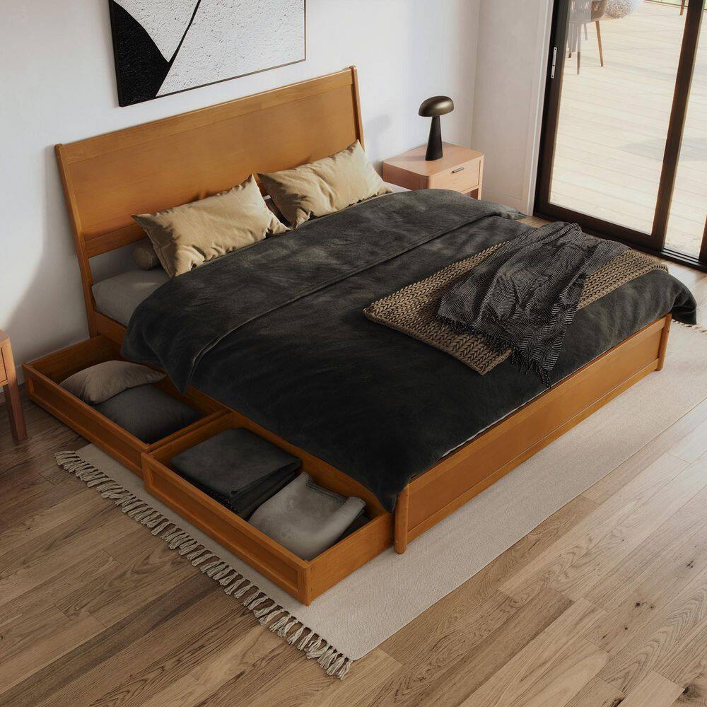 Casanova Light Toffee King Rubberwood Platform Bed with Storage Drawers
