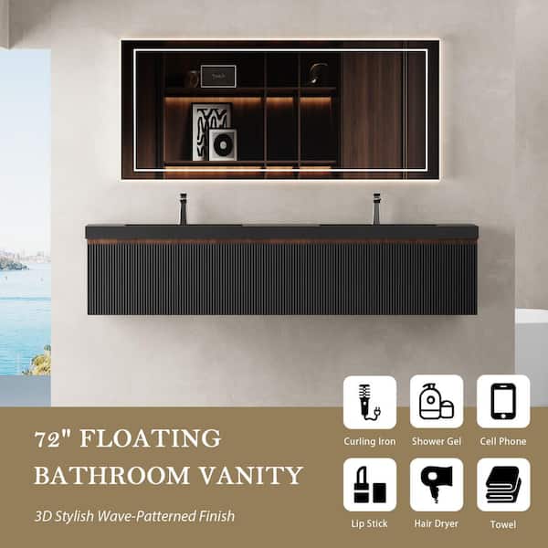 Abruzzo 72 in. Wall-Mounted Bath Vanity Modern Double Sink