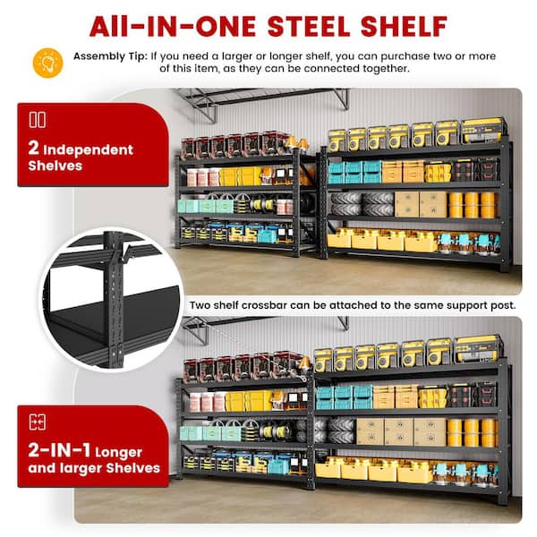 Mlezan 4-Tier Metal Garage Storage Shelves, 24 in. D x 71.25 in. W