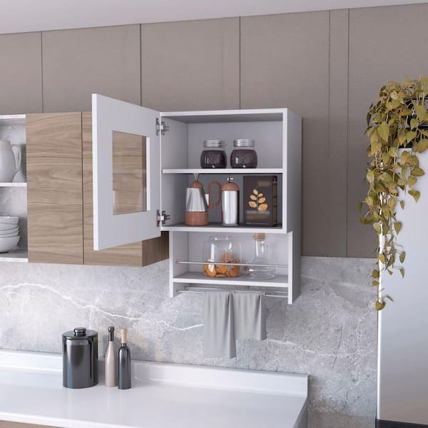 Amucolo 19.6 in. W x 13.1 in. D x 28.7 in. H White Ready to Assemble Wall Kitchen Cabinet with Spice and Towel Rack