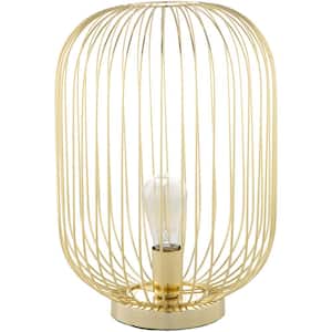 Enrietta 17 in. Gold Indoor Table Lamp with Gold Cage Shaped Shade
