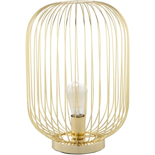 Livabliss Enrietta 17 in. Gold Indoor Table Lamp with Gold Cage Shaped Shade