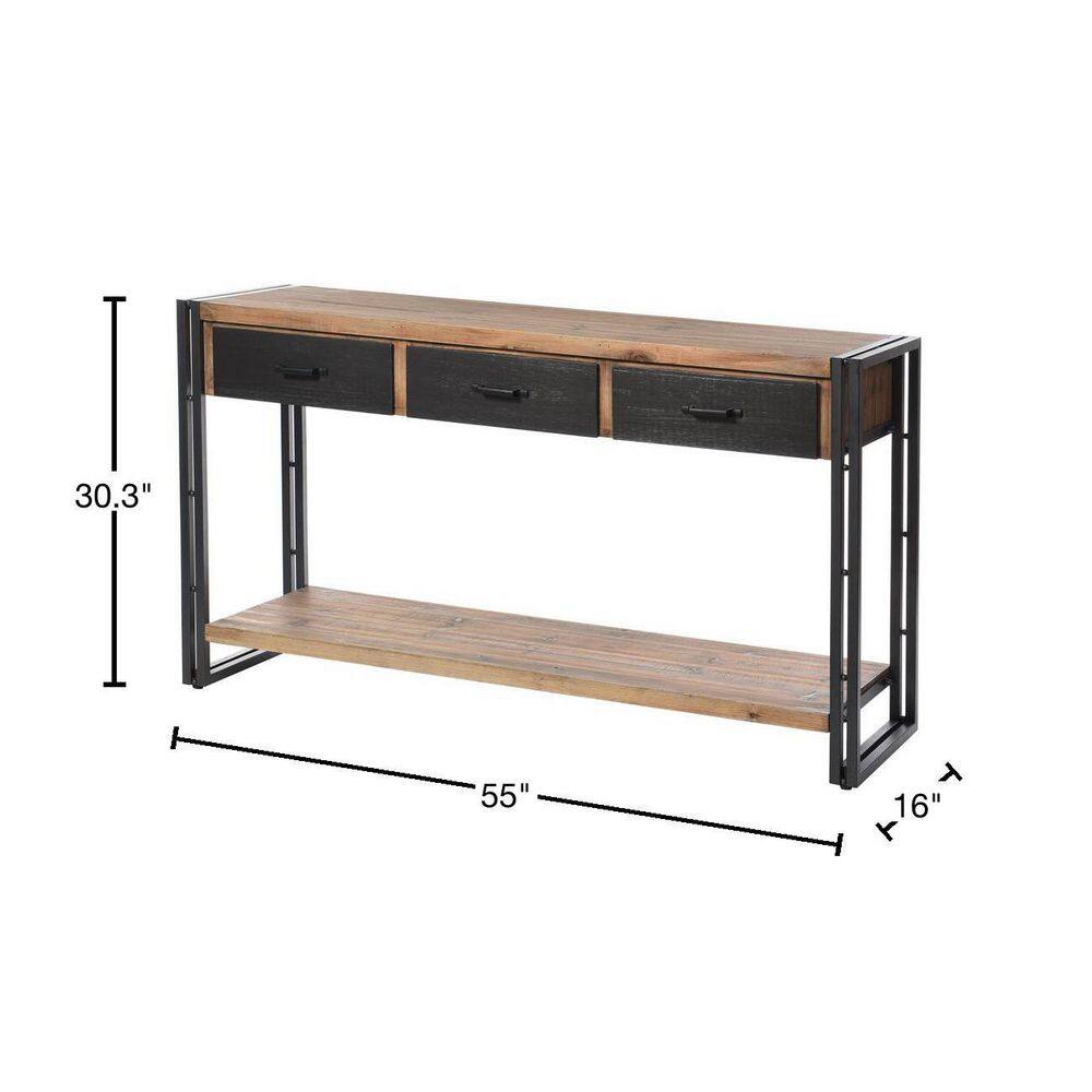 Calvin Transitional Two-Tone Gray and Natural Wood Console Table with Black Iron Frame