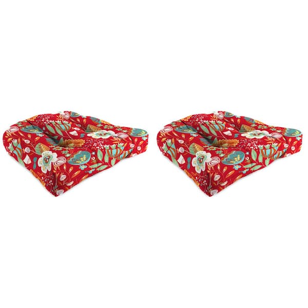 Jordan Manufacturing 18 in. L x 18 in. W x 4 in. T Tufted Outdoor Wicker Seat Cushion in Avianna Saxony (2-Pack)