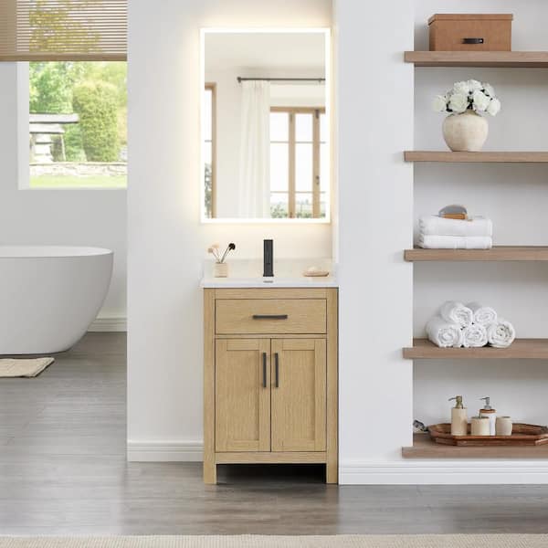 Beckett 24 in. Single Freestanding Whitewashed Oak Bath Vanity with Carrara Cultured Marble Top
