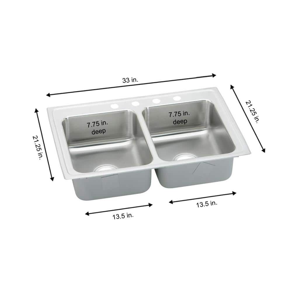 Lustertone 33" Stainless Steel Double Basin Drop-In Sink
