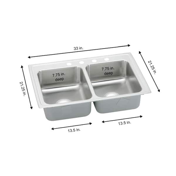 Lustertone Classic 33 in. Drop-in Double Bowl 18-Gauge Stainless Steel Kitchen Sink Only