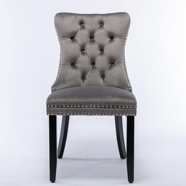 Grey velvet dining 2025 chairs with wooden legs