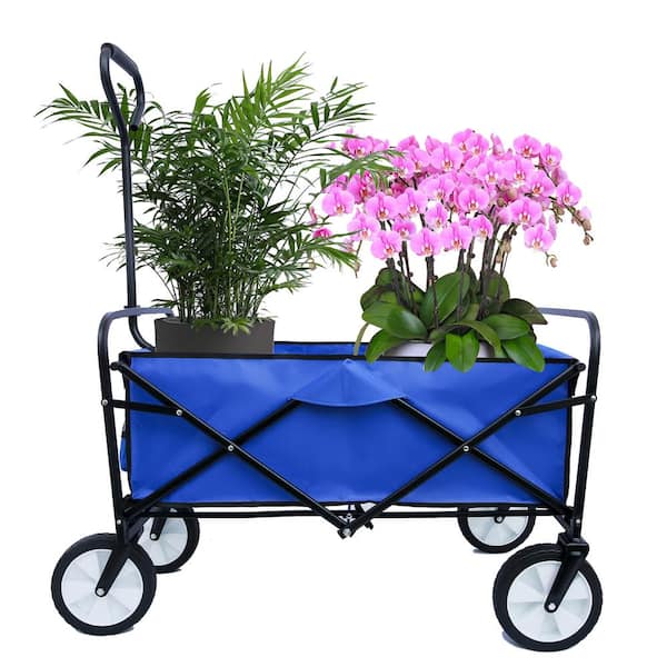 Unbranded 3.6 cu. ft. Metal Folding Wagon Garden Shopping Beach Cart Garden Cart in Blue