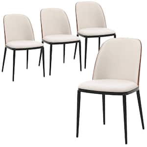 Tule Modern Dining Side Chair with Velvet Seat and Steel Frame Set of 4, Walnut/Beige