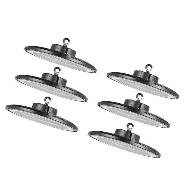 6 Pack LED High Bay Lights, 200W 5000K Bright UFO-Style Lights, 30000LM Output for Workshops and Barns, Black