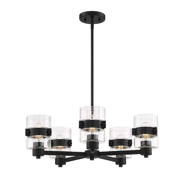 Designers Fountain Midnight LA 5-Light Matte Black Chandelier with Clear Glass Dual Shades For Dining Rooms