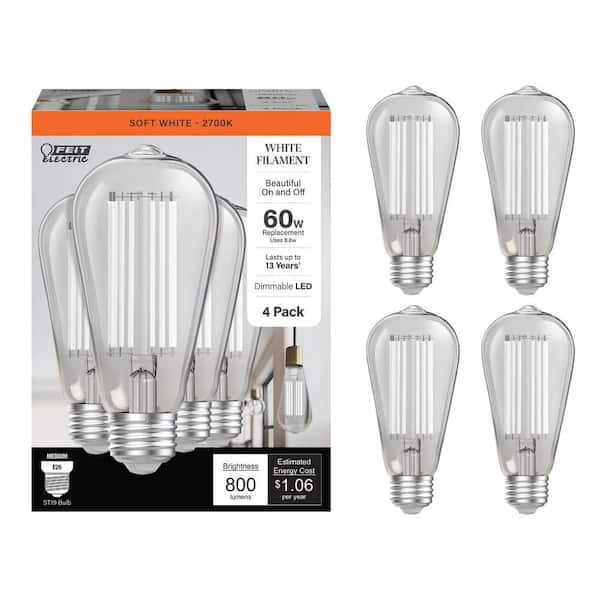 60-Watt Equivalent ST19 Dimmable White Filament Clear Glass E26 Vintage Edison LED Light Bulb, Soft White 2700K (4-Pack)