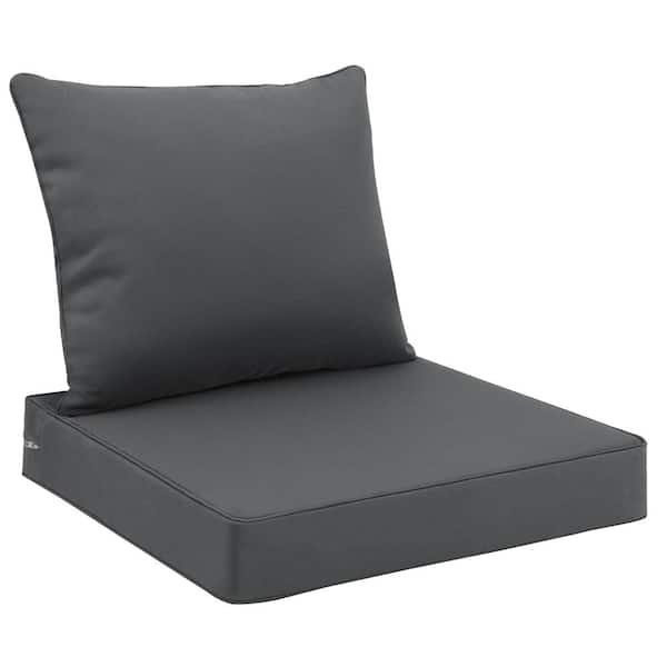 Angel Sar 24 in. x 24 in. Replacement Outdoor Sofa Cushion with Removable Cover and Back Cushion, Dark Gray