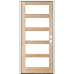 42 in. x 96 in. Modern Hemlock Left-Hand/Inswing 5-Lite Clear Glass Unstained Wood Prehung Front Door