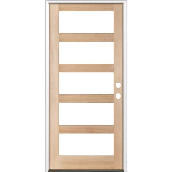 Krosswood Doors 42 in. x 96 in. Modern Hemlock Left-Hand/Inswing 5-Lite Clear Glass unfinished Wood Prehung Front Door