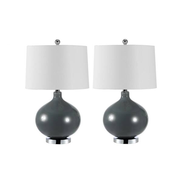 gray lamps with white shades