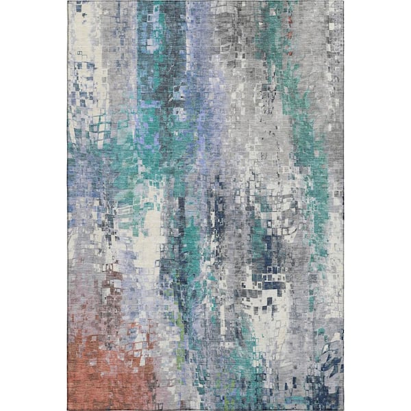Mayfield Premium Machine Washable Abstract AMF2254 Teal 10 ft. x 14 ft. Area Rug