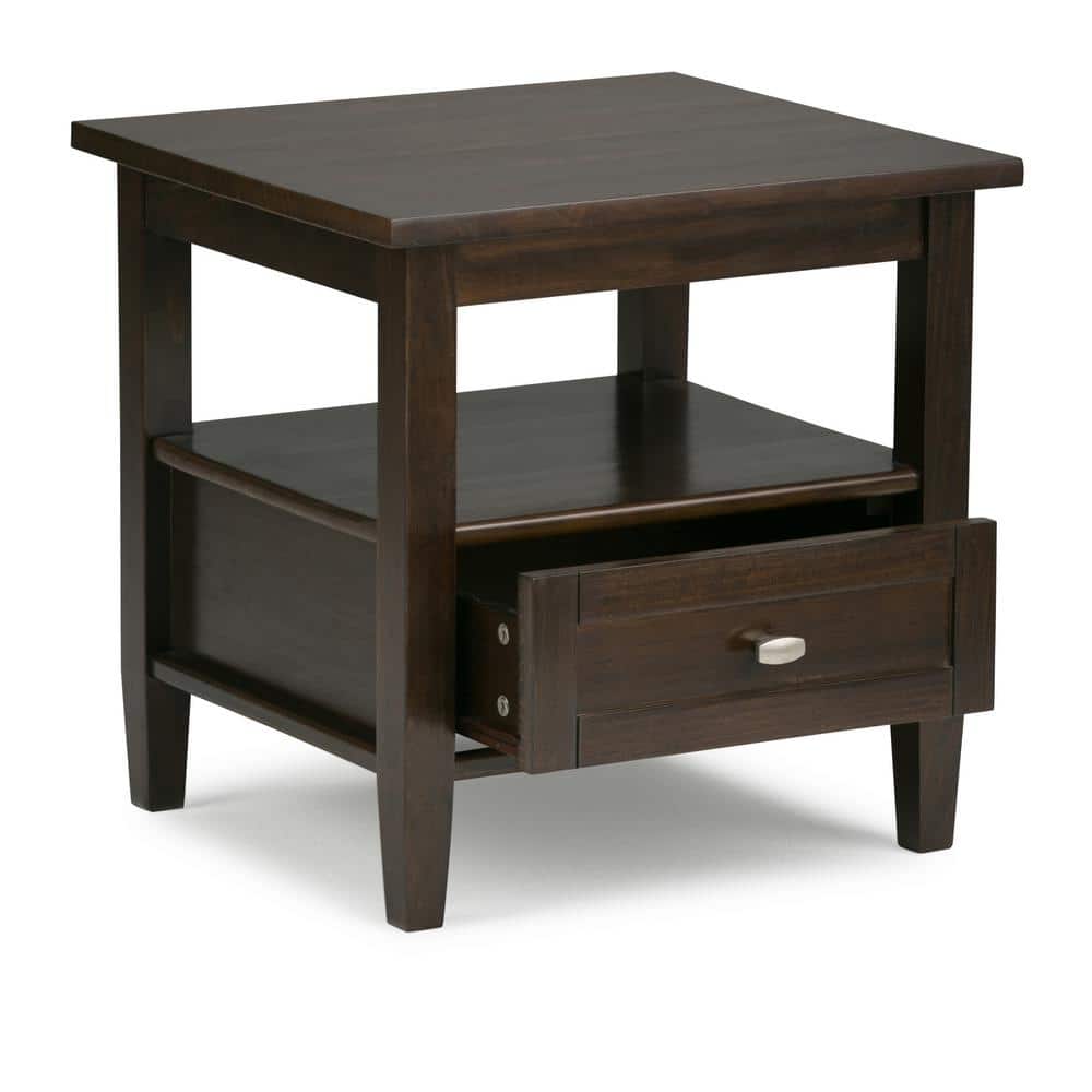 Tobacco Brown Rustic Solid Wood End Table with Storage