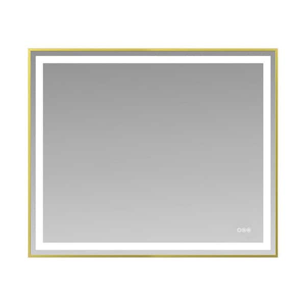 48 in. W x 40 in. H Rectangular Gold Framed Bathroom Vanity Mirror with Dual LED Light Strips Front and Back Lighting
