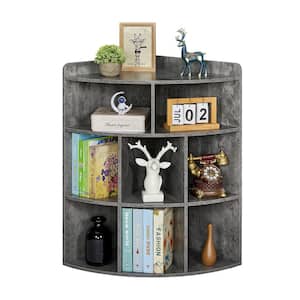 Corner Cabinet, 31.2 in. Tall Gray Wooden 3-Tier Cube Storage 9-Shelf Bookcase with 8-Cubbies, Bookshelf