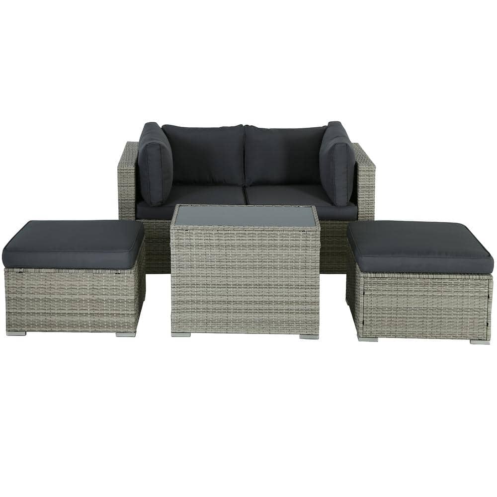 5-Piece Gray Wicker Outdoor Sectional Set, Rattan Outdoor Patio Set with Gr