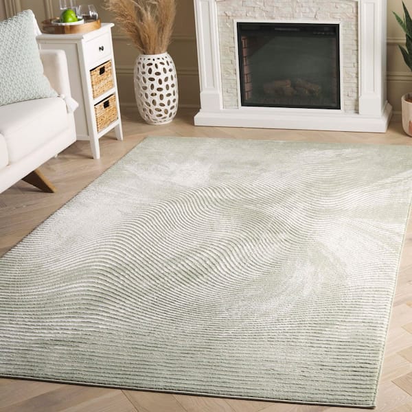 Revive 9 ft. x 12 ft. Sage/Ivory Solid Abstract Swirl Area Rug