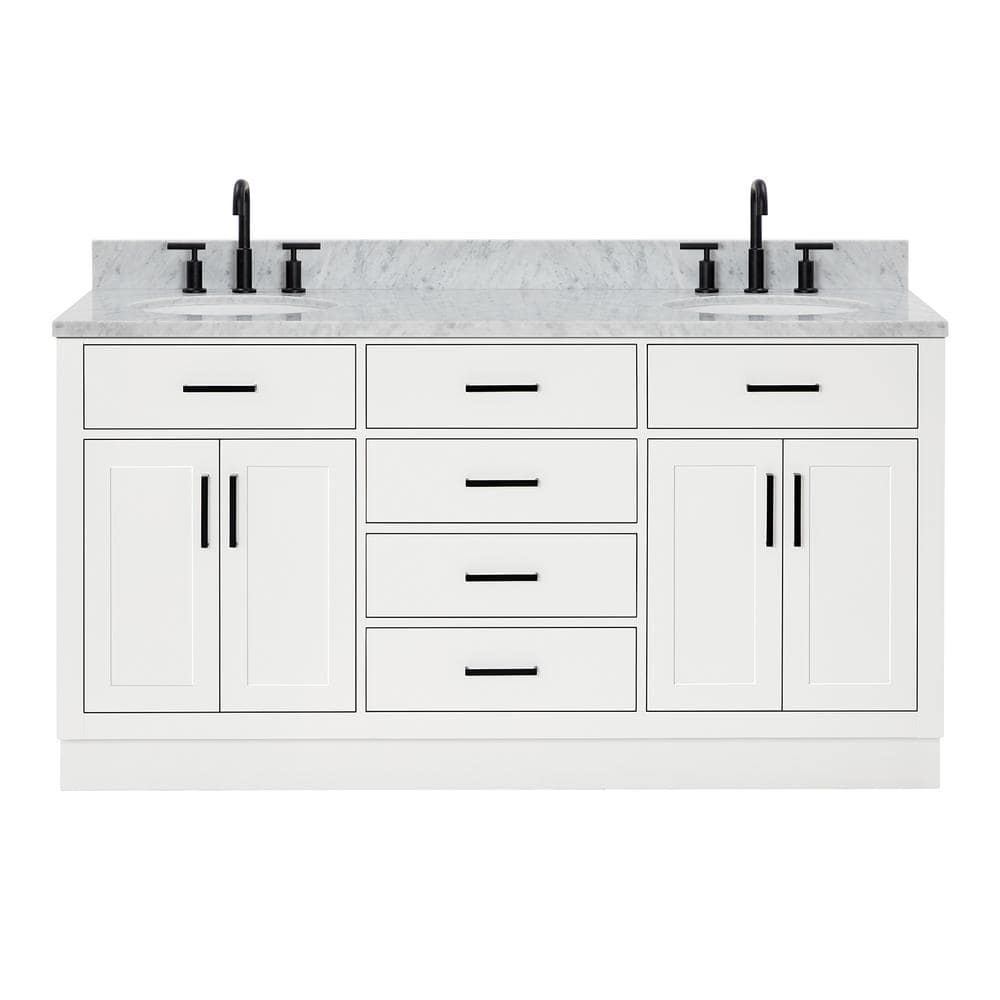 Hepburn 67" White Marble Top Double Basin Freestanding Vanity