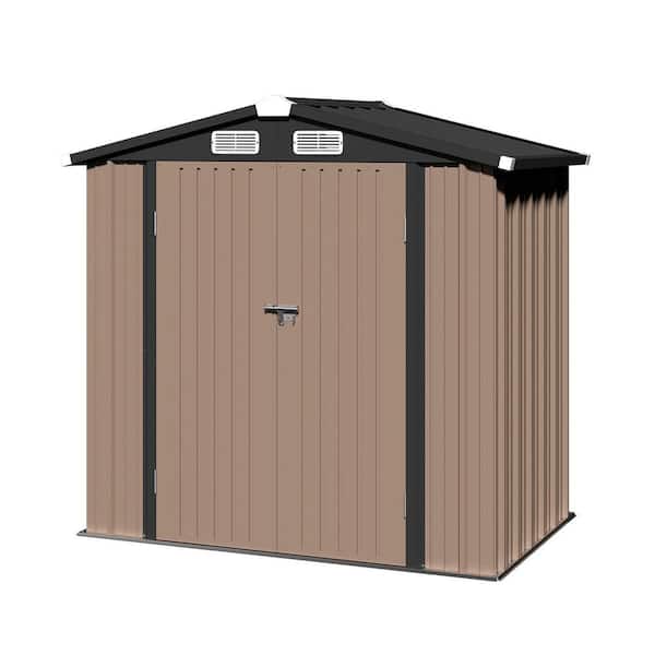 Sizzim 6 ft. W x 4 ft. D Brown Metal Shed with Lockable Door and