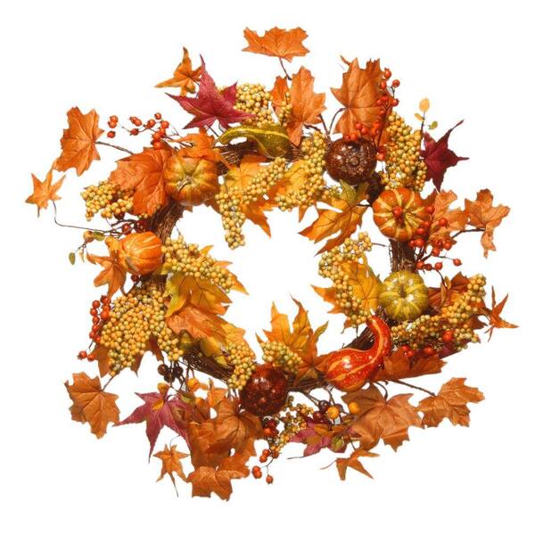 National Tree Company Harvest Accessories 24 in. Artificial Wreath with Maples and Pumpkins