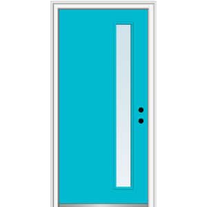 36 in. x 80 in. Viola Low-E Glass Left-Hand Inswing 1-Lite Clear Midcentury Painted Fiberglass Smooth Prehung Front Door
