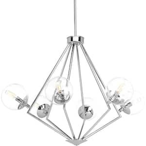 Mod Collection 6-Light Polished Chrome Clear Glass Mid-Century Modern Chandelier Light