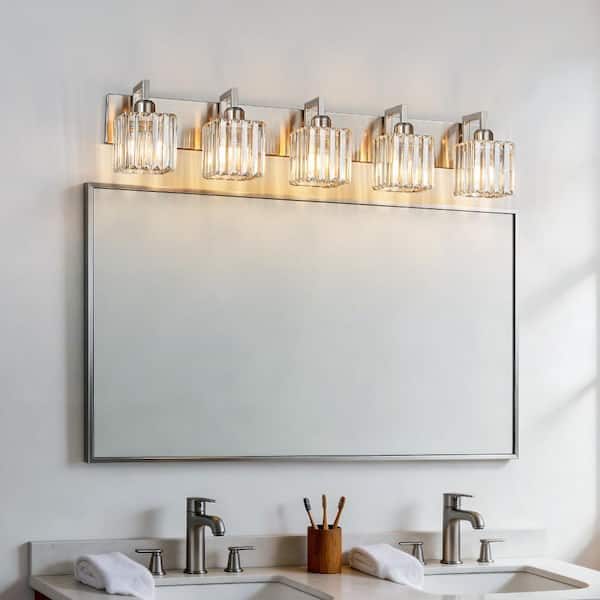 LQXYIQ 36.22 in.5-Light Clear Glass Brushed Nickel Crystal Wall