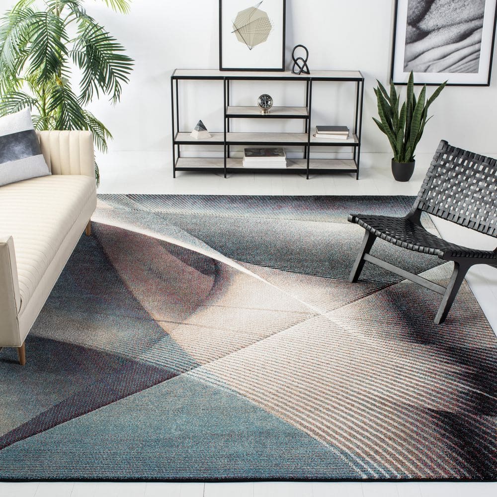 Hollywood 7 ft. x 7 ft. Square Beige/Blue Striped Abstract Area Rug price history on PriceWatchPro