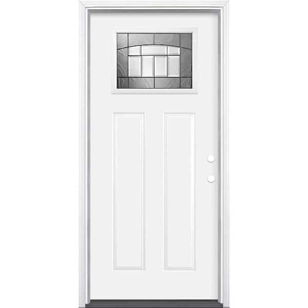 Masonite 36 in. x 80 in. Croxley Mini-Lite Left Hand Inswing Primed Steel Prehung Front Exterior Door with Brickmold