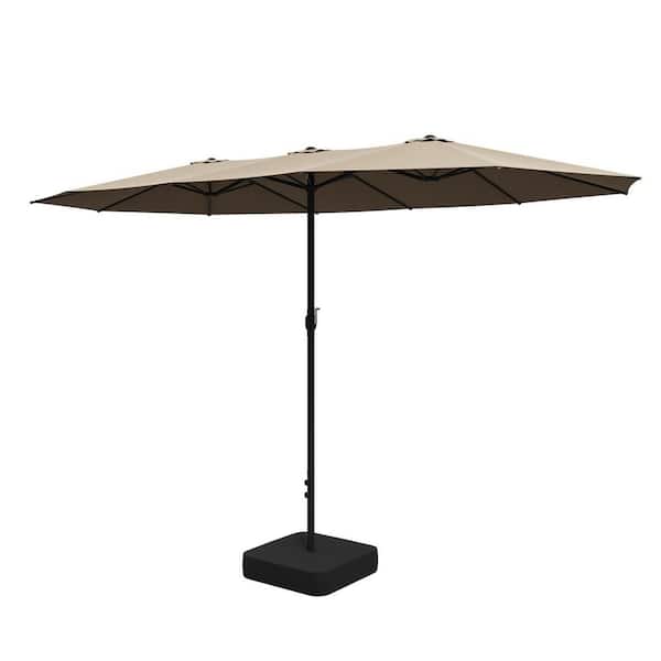 15 ft. Large Market Double Side Umbrella Outdoor Patio Umbrella with Base Crank Handle for Poolside Lawn Garden in Beige