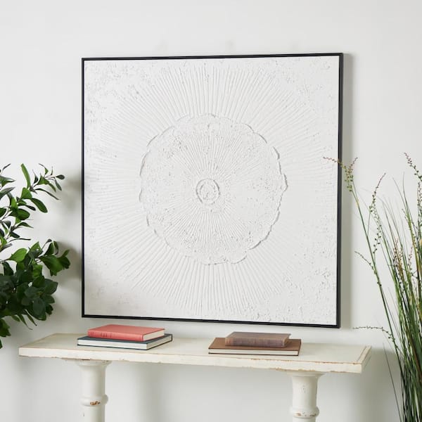 1-Panel Floral Textured Framed Wall Art Print with Black Frame 40 in. x 40 in.