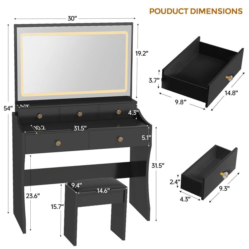 Makeup Vanity Desk with 3-Color Modes Adjustable Lights Vanity Table and Chair Set with Charging Station, White - thumbnail 2