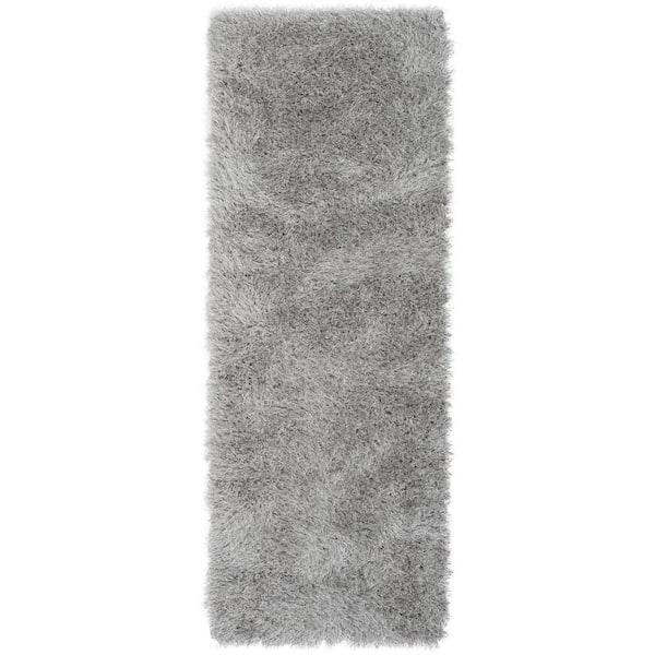 Well Woven Kuki Chie Glam Solid Textured Ultra-Soft Grey 2 ft. 3 in. x 7 ft. 3 in. Runner Two-Tone Shag Rug