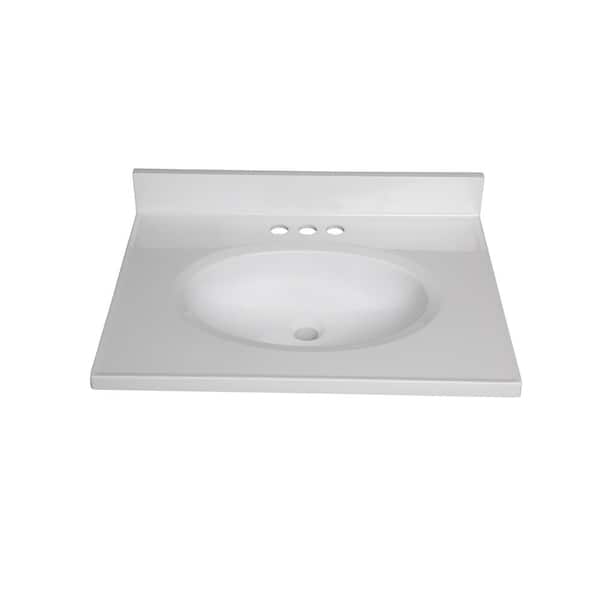 25 x 19 Solid White Cultured Marble Vanity Top And Bowl 