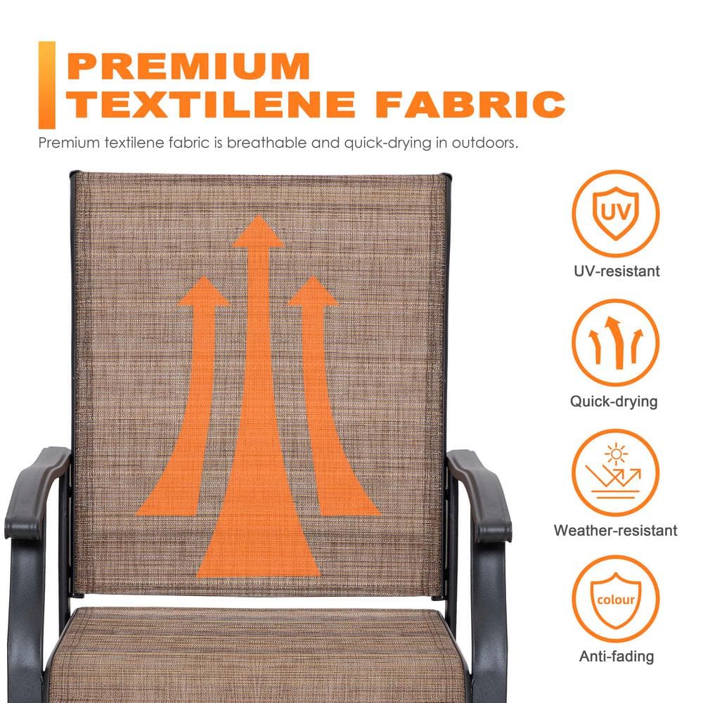 Black and Brown Steel Frame Outdoor Dining Chairs with Armrests