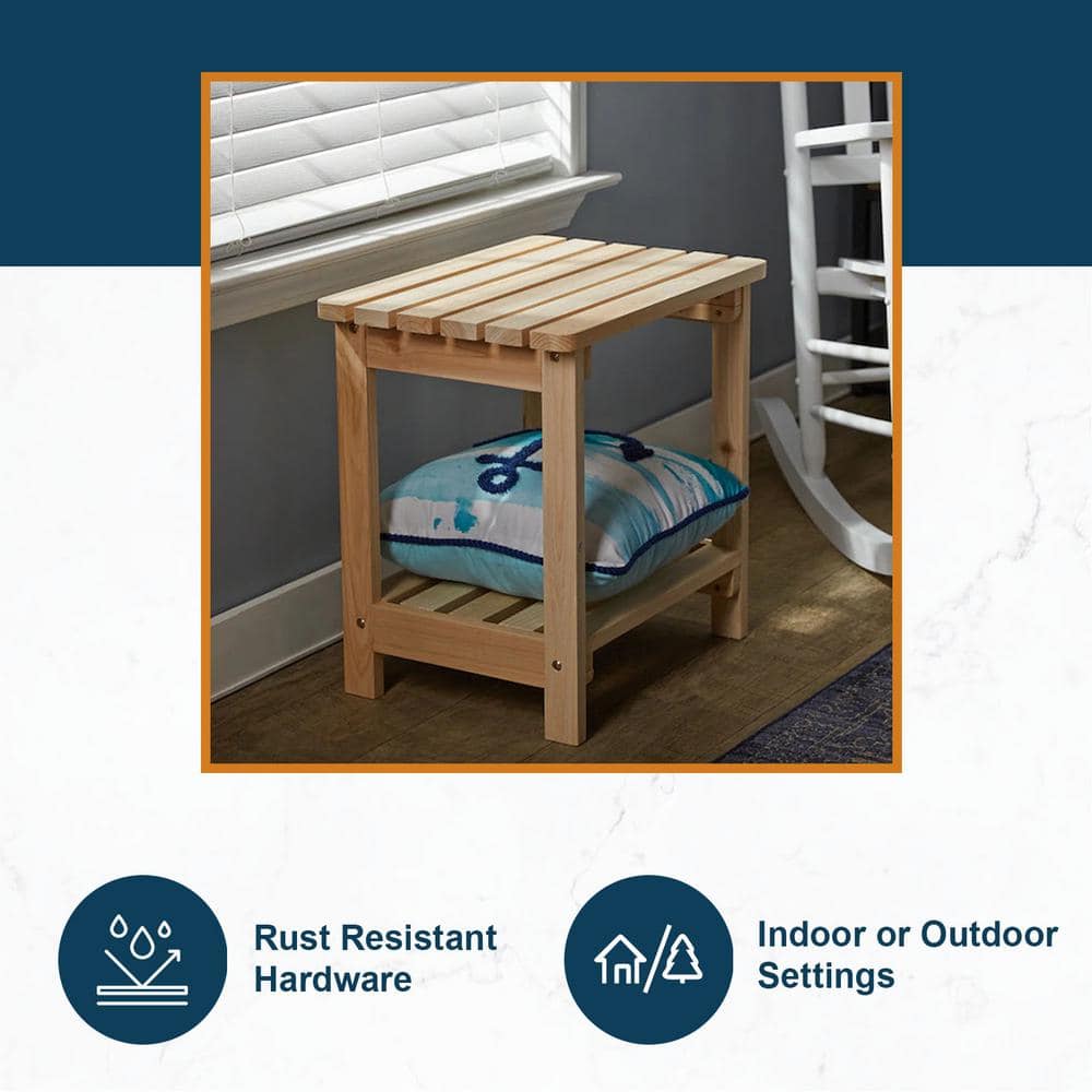 Natural Cedar Rectangular Outdoor Side Table with Shelf