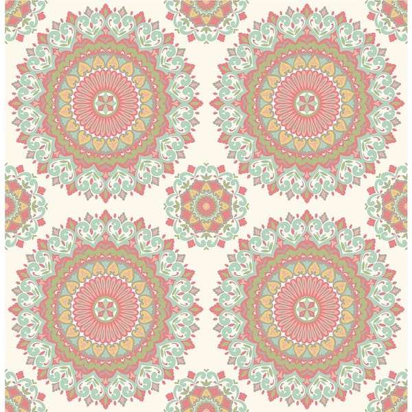 A-Street Prints Gemma Aqua Boho Medallion Aqua Wallpaper Sample